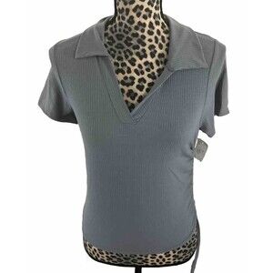 caution to the wind Top Blouse Size XL Gray Grey NEW Bodycon Collared